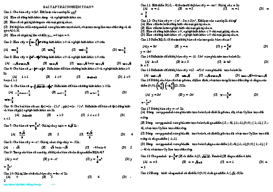 Bài tập trắc nghiệm Toán 9